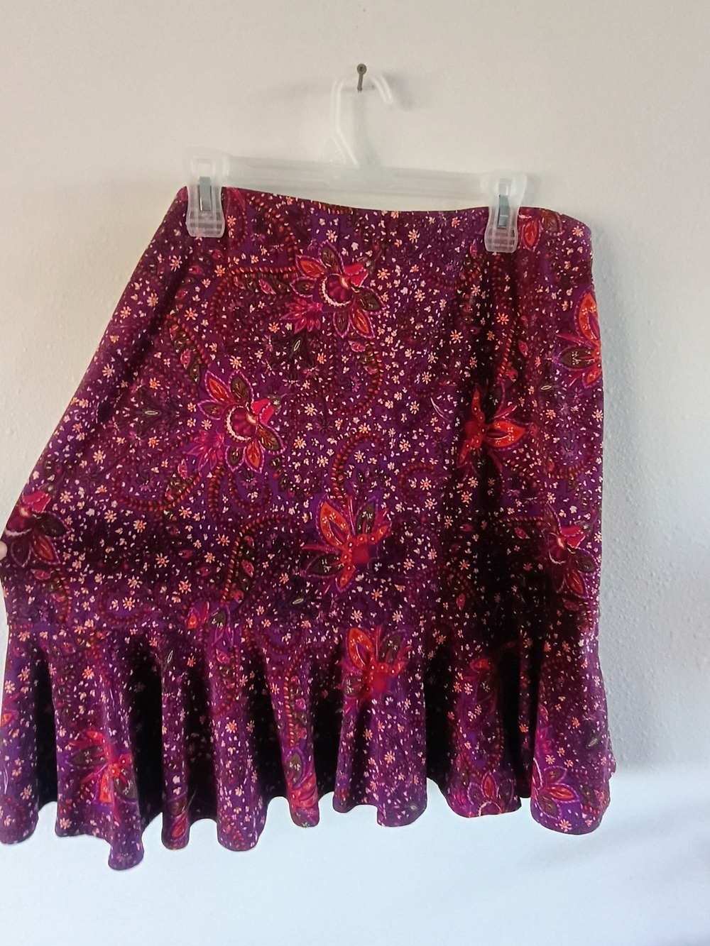 Chaps Classics Floral Purple Midi Skirt Womens XL Stretch Boho Flounce Hem - Picture 4 of 6